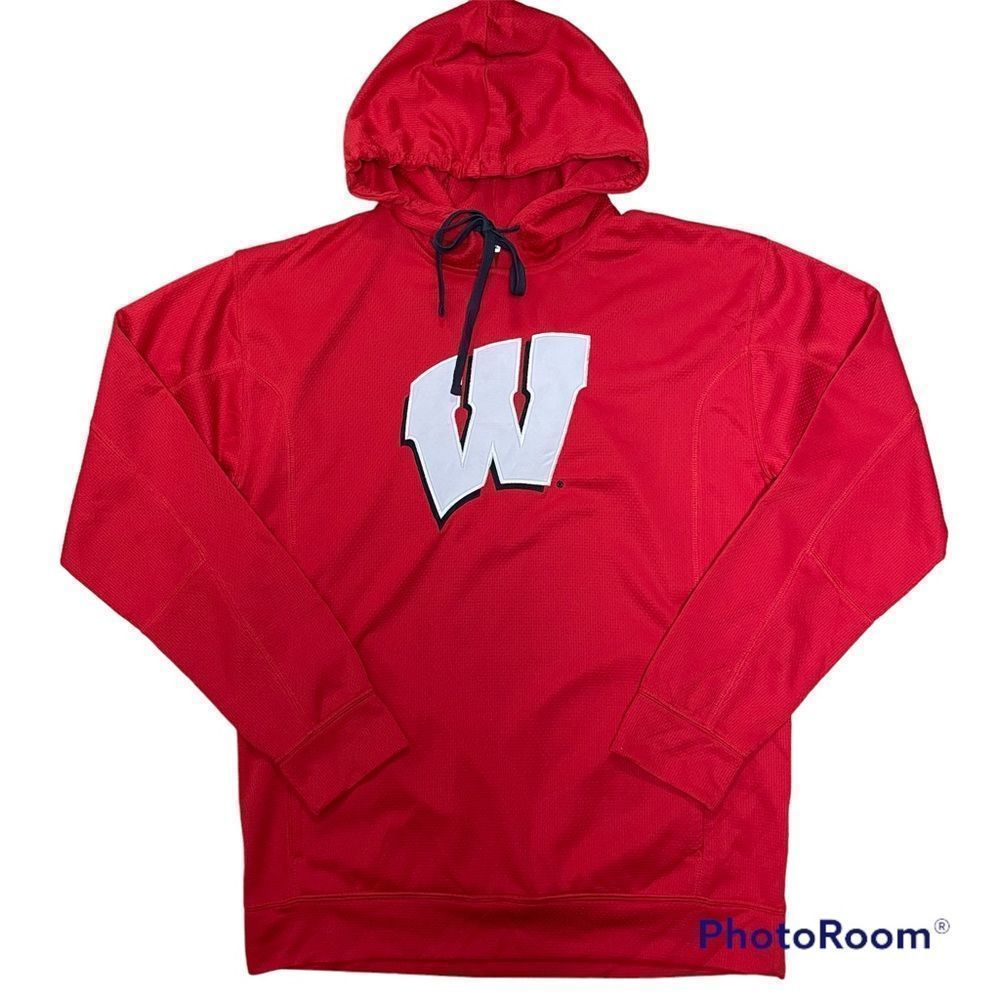 Wisconsin Badgers Pullover Hoodie Spellout Mens Size L Red NWT